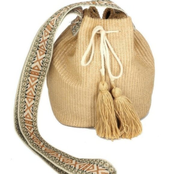 Solid Bucket Bag With Aztec Strap - Picture 2 of 3
